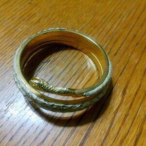 VINTAGE SNAKE SKIN GOLD TONE WRAP BRACELET